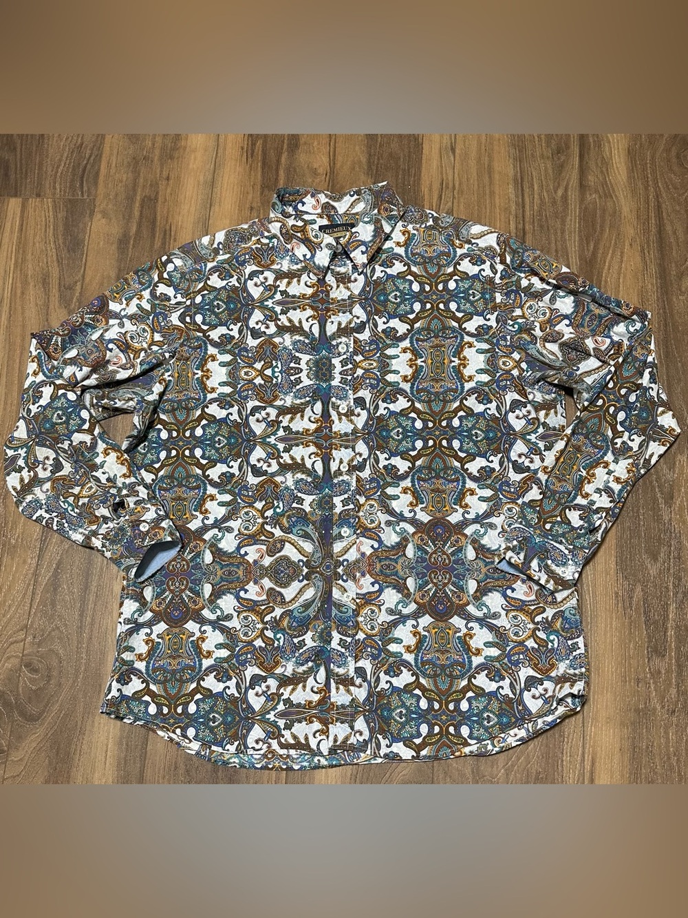 Cremieux Premium Denim Men’s Long Sleeve Button Paisley Retro Shirt XL White